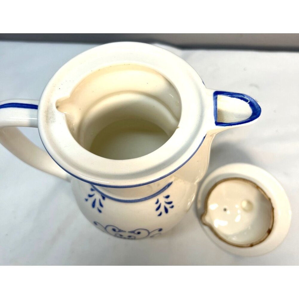 Vintage Acson Ceramic Coffee Pot With Lid Blue & White Floral Design - Picture 7 of 8